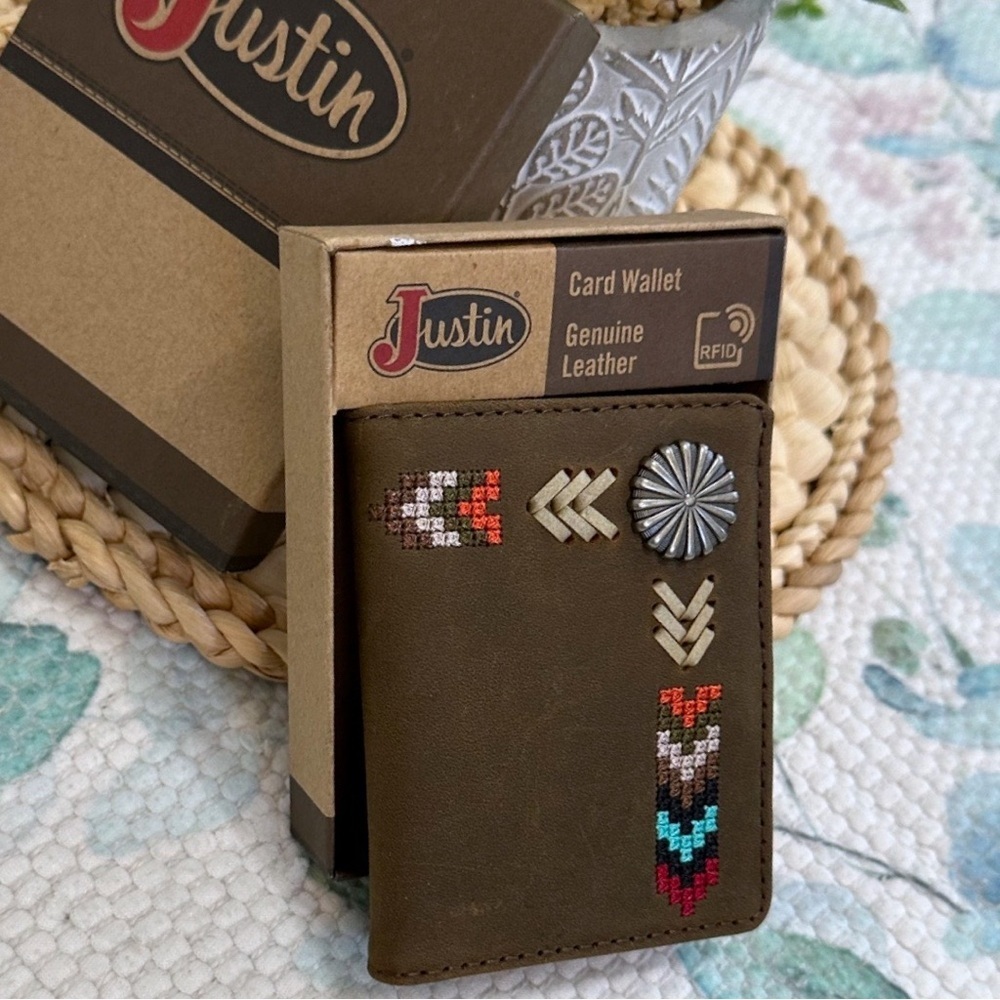 Justin Boots Multicolor Embroidered Leather Card Wallet